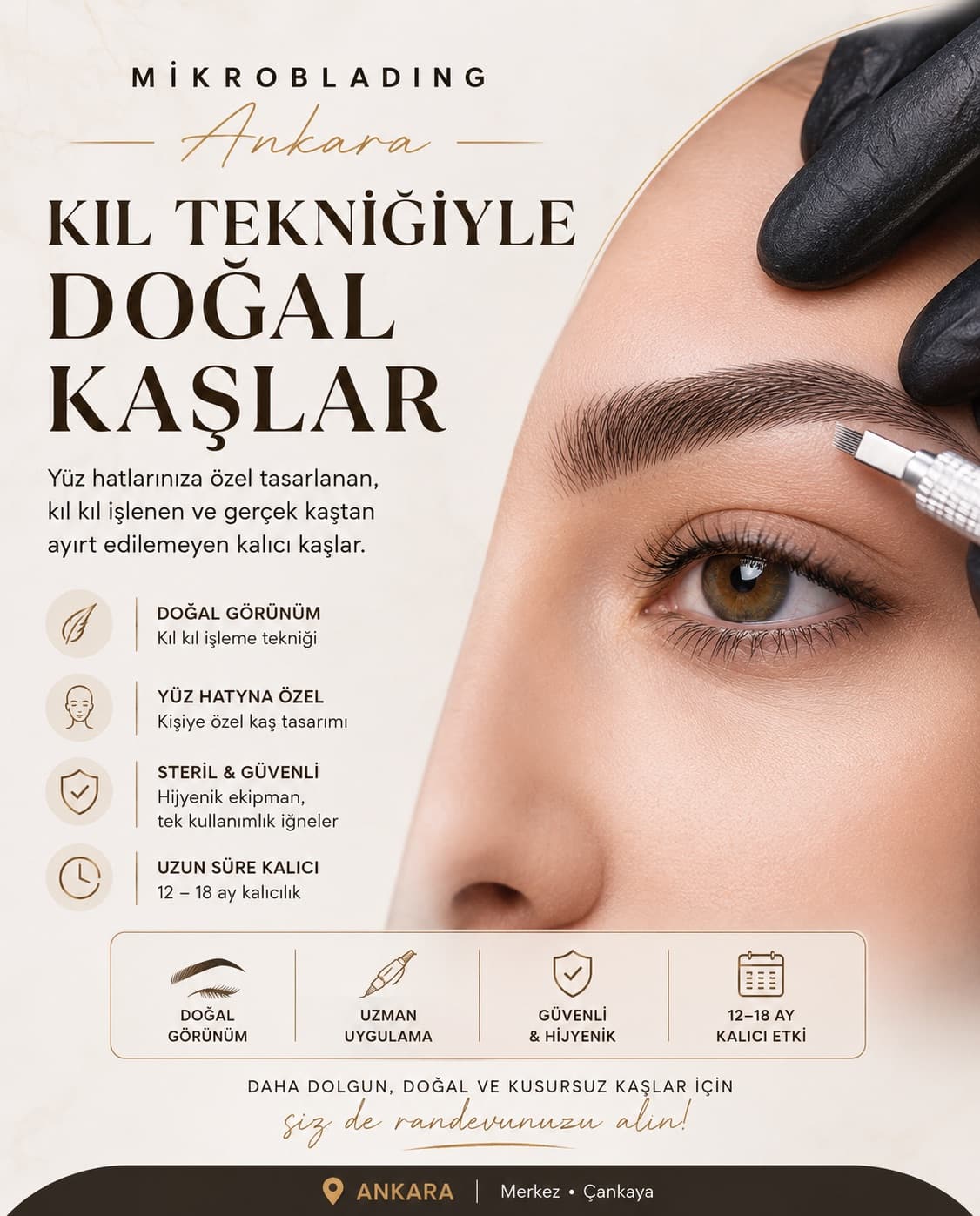 Mikroblading Ankara — kıl tekniğiyle doğal kaş tasarımı, Stria Studio Çankaya
